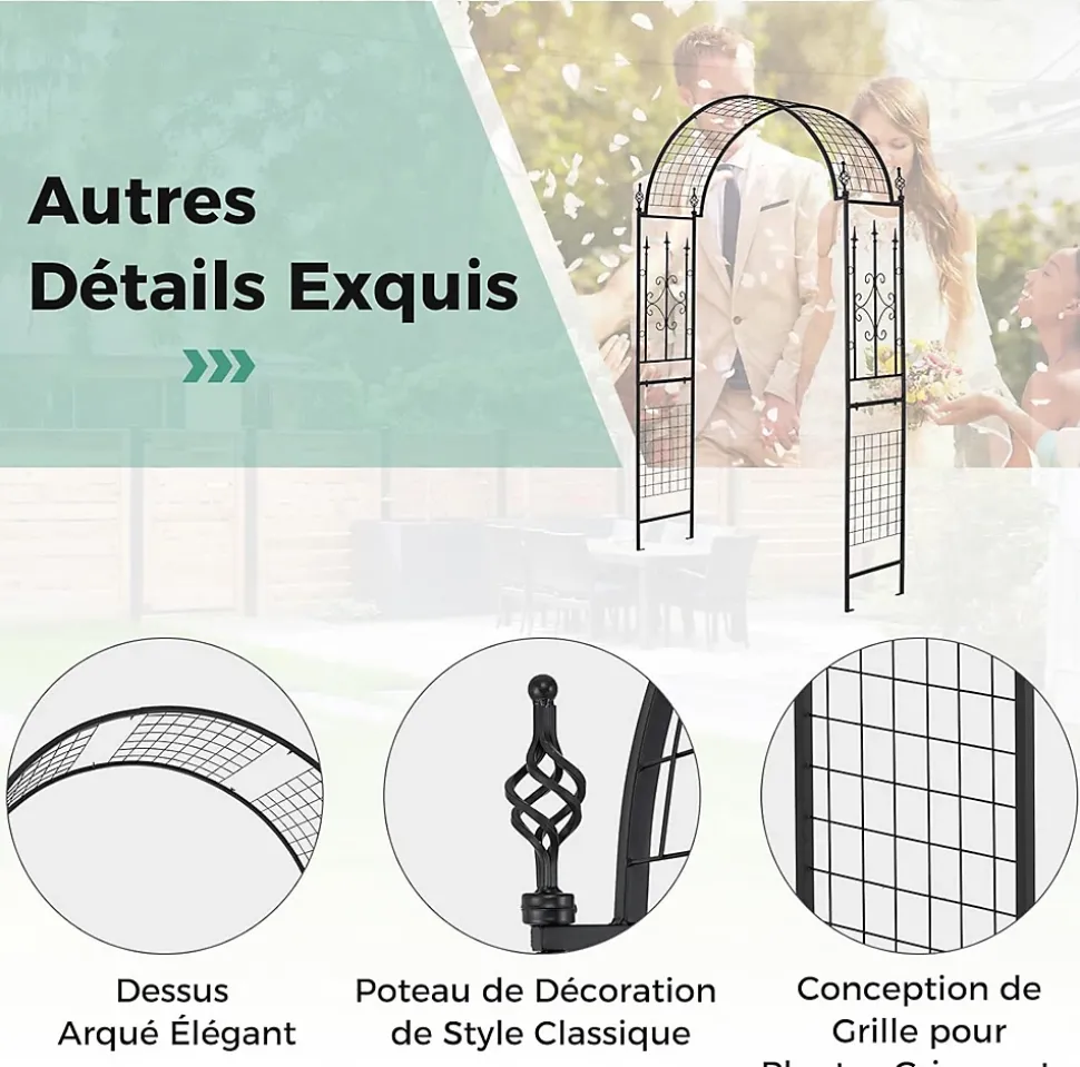 Arche de Jardin 234 CM avec Treillis, en Métal avec 4 Piquets de Fixation, pour Plantes Grimpantes, Mariage,143 x 40 x 234CM