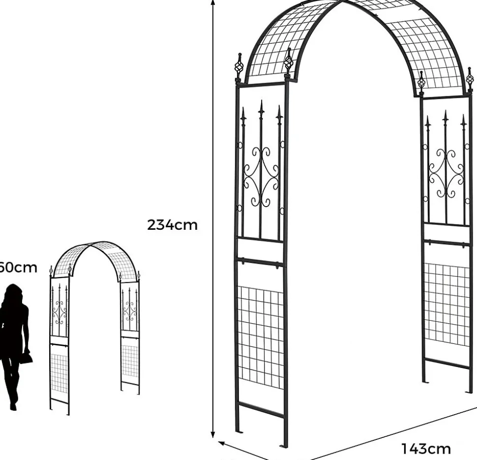Arche de Jardin 234 CM avec Treillis, en Métal avec 4 Piquets de Fixation, pour Plantes Grimpantes, Mariage,143 x 40 x 234CM