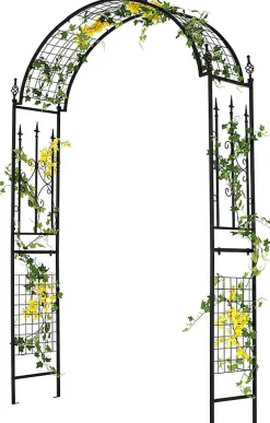 Arche de Jardin 234 CM avec Treillis, en Métal avec 4 Piquets de Fixation, pour Plantes Grimpantes, Mariage,143 x 40 x 234CM