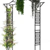 Arche de Jardin 210 CM avec Treillis, en Métal pour Plantes,Plantes Vignes, Décoration de Fête Mariage (Noir,170 x 39 x 210 cm)