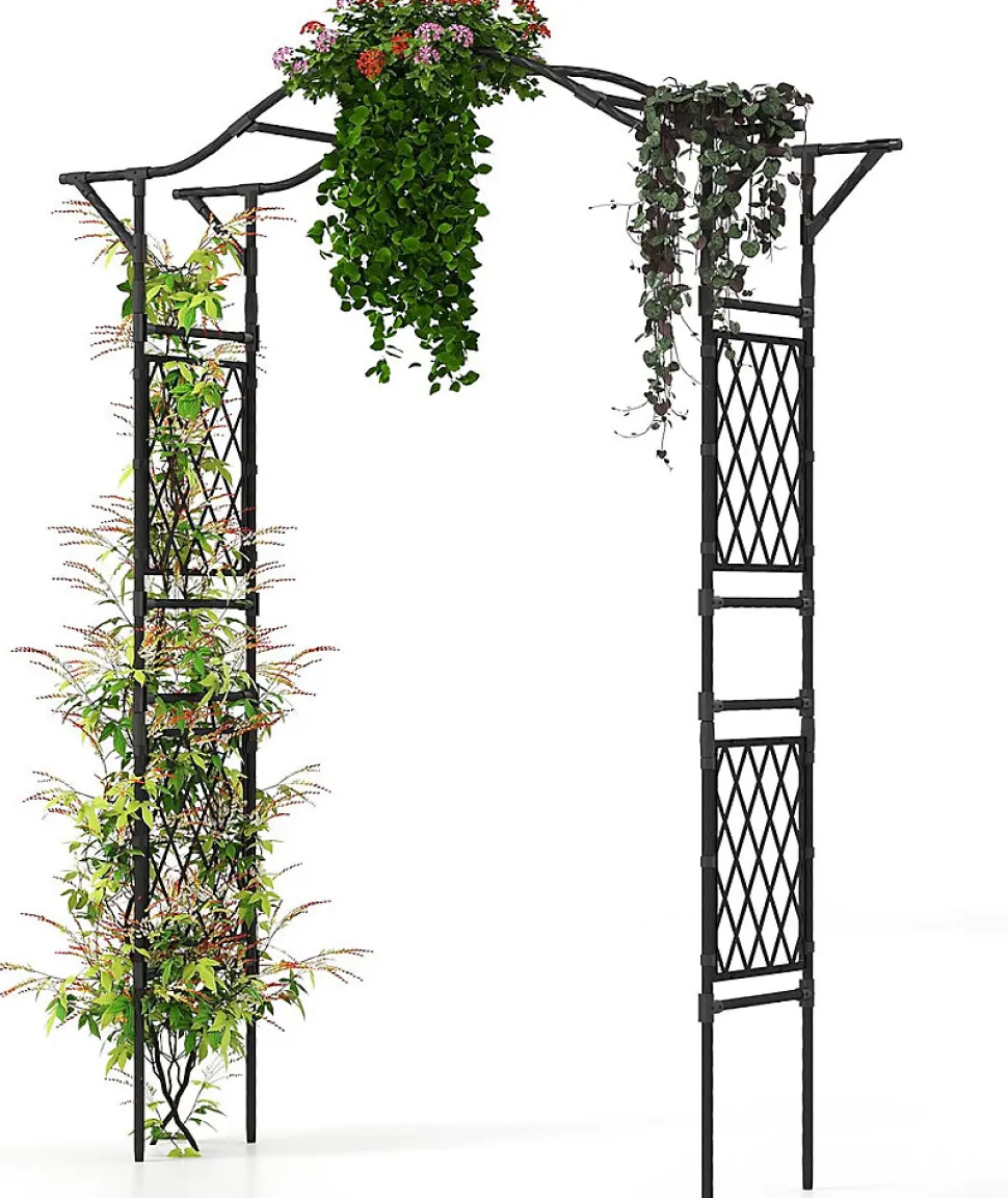 Arche de Jardin 210 CM avec Treillis, en Métal pour Plantes,Plantes Vignes, Décoration de Fête Mariage (Noir,170 x 39 x 210 cm)