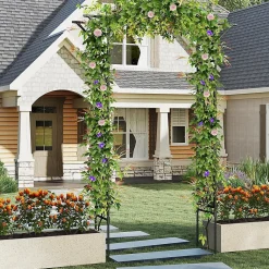 Arche de Jardin 210 CM avec Treillis, en Métal pour Plantes,Plantes Vignes, Décoration de Fête Mariage (Noir,170 x 39 x 210 cm)