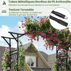 Arche de Jardin 210 CM avec Treillis, en Métal pour Plantes,Plantes Vignes, Décoration de Fête Mariage (Noir,170 x 39 x 210 cm)