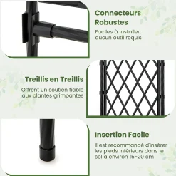 Arche de Jardin 210 CM avec Treillis, en Métal pour Plantes,Plantes Vignes, Décoration de Fête Mariage (Noir,170 x 39 x 210 cm)