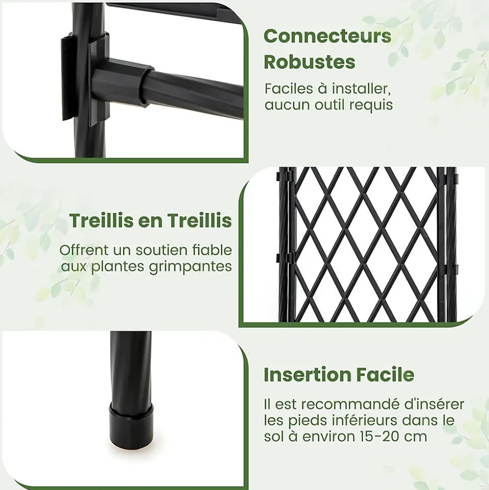 Arche de Jardin 210 CM avec Treillis, en Métal pour Plantes,Plantes Vignes, Décoration de Fête Mariage (Noir,170 x 39 x 210 cm)
