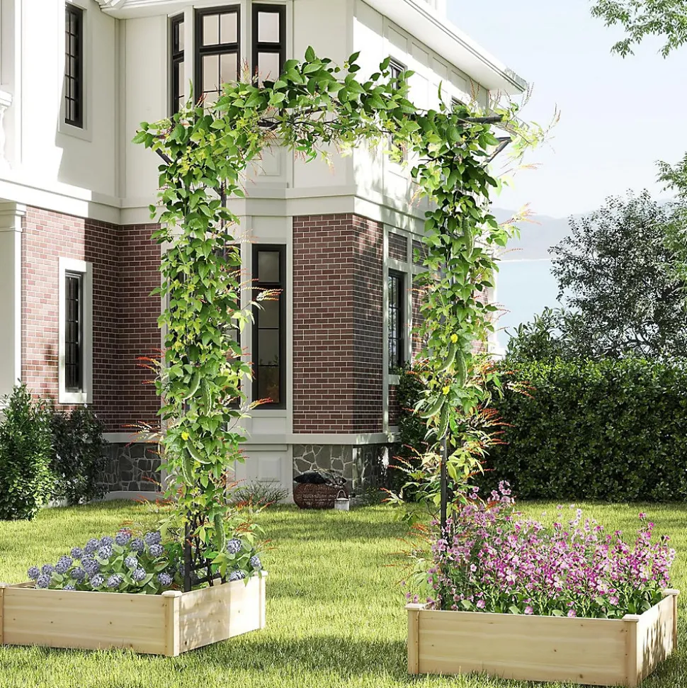 Arche de Jardin 210 CM avec Treillis, en Métal pour Plantes,Plantes Vignes, Décoration de Fête Mariage (Noir,170 x 39 x 210 cm)