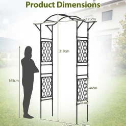 Arche de Jardin 210 CM avec Treillis, en Métal pour Plantes,Plantes Vignes, Décoration de Fête Mariage (Noir,170 x 39 x 210 cm)