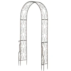 Arche de jardin arche à rosiers style fer forgé dim. 120L x 30l x 226H cm métal époxy noir vieilli cuivré