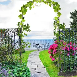 Arche de jardin arche à rosiers style fer forgé dim. 120L x 30l x 226H cm métal époxy noir vieilli cuivré
