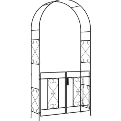 Arche de jardin avec portillon treillis style fer forgé métal époxy noir