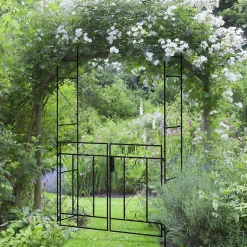 Arche de jardin avec portillon treillis style fer forgé métal époxy noir