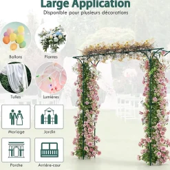 Arche de Jardin en Fer Forgé 205 cm, pour Diverses Plantes, pour Cérémonie, Mariage, Jardin, 205 x 52 x 205 cm