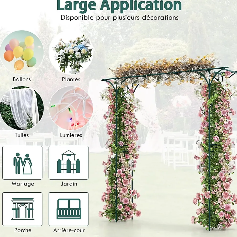 Arche de Jardin en Fer Forgé 205 cm, pour Diverses Plantes, pour Cérémonie, Mariage, Jardin, 205 x 52 x 205 cm