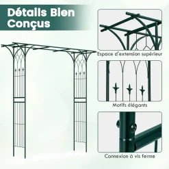 Arche de Jardin en Fer Forgé 205 cm, pour Diverses Plantes, pour Cérémonie, Mariage, Jardin, 205 x 52 x 205 cm