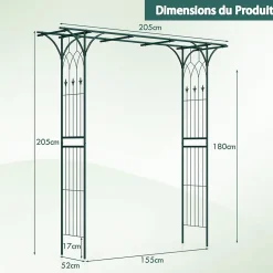 Arche de Jardin en Fer Forgé 205 cm, pour Diverses Plantes, pour Cérémonie, Mariage, Jardin, 205 x 52 x 205 cm