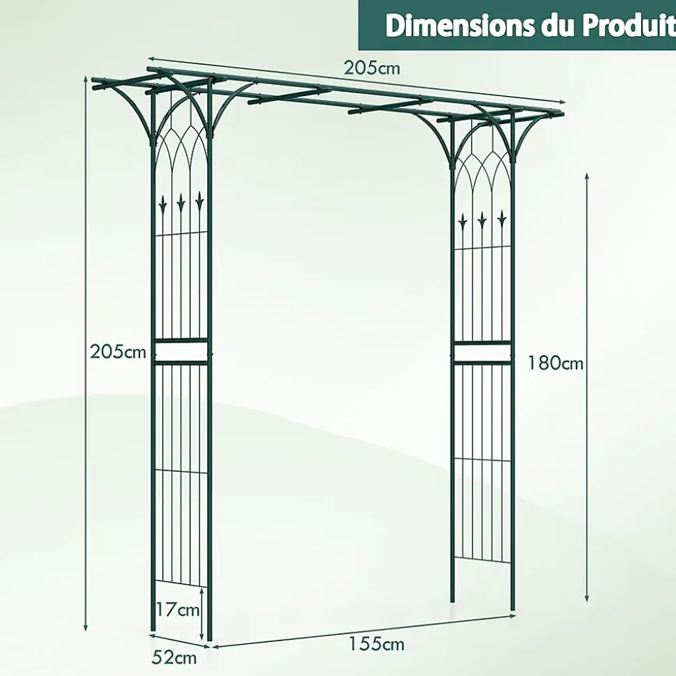 Arche de Jardin en Fer Forgé 205 cm, pour Diverses Plantes, pour Cérémonie, Mariage, Jardin, 205 x 52 x 205 cm