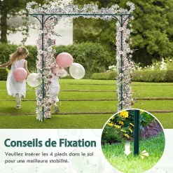 Arche de Jardin en Fer Forgé 205 cm, pour Diverses Plantes, pour Cérémonie, Mariage, Jardin, 205 x 52 x 205 cm