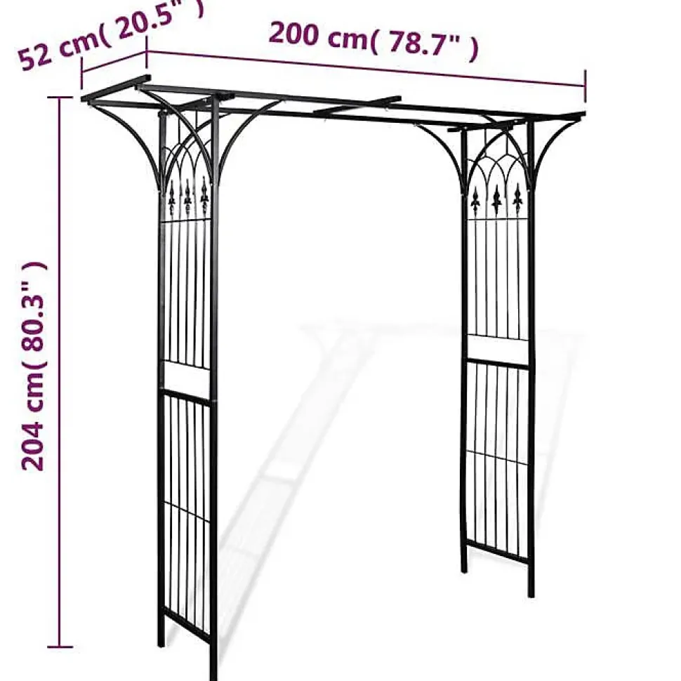 Arche de jardin en métal noir VIDAXL - 200 x 52 x 204 cm