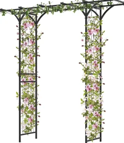 Arche de Jardin Fer 205 cm Arche de Jardin avec Treillis pour Plantes Grimpantes Vignes Roses Arche Décorative Extérieure
