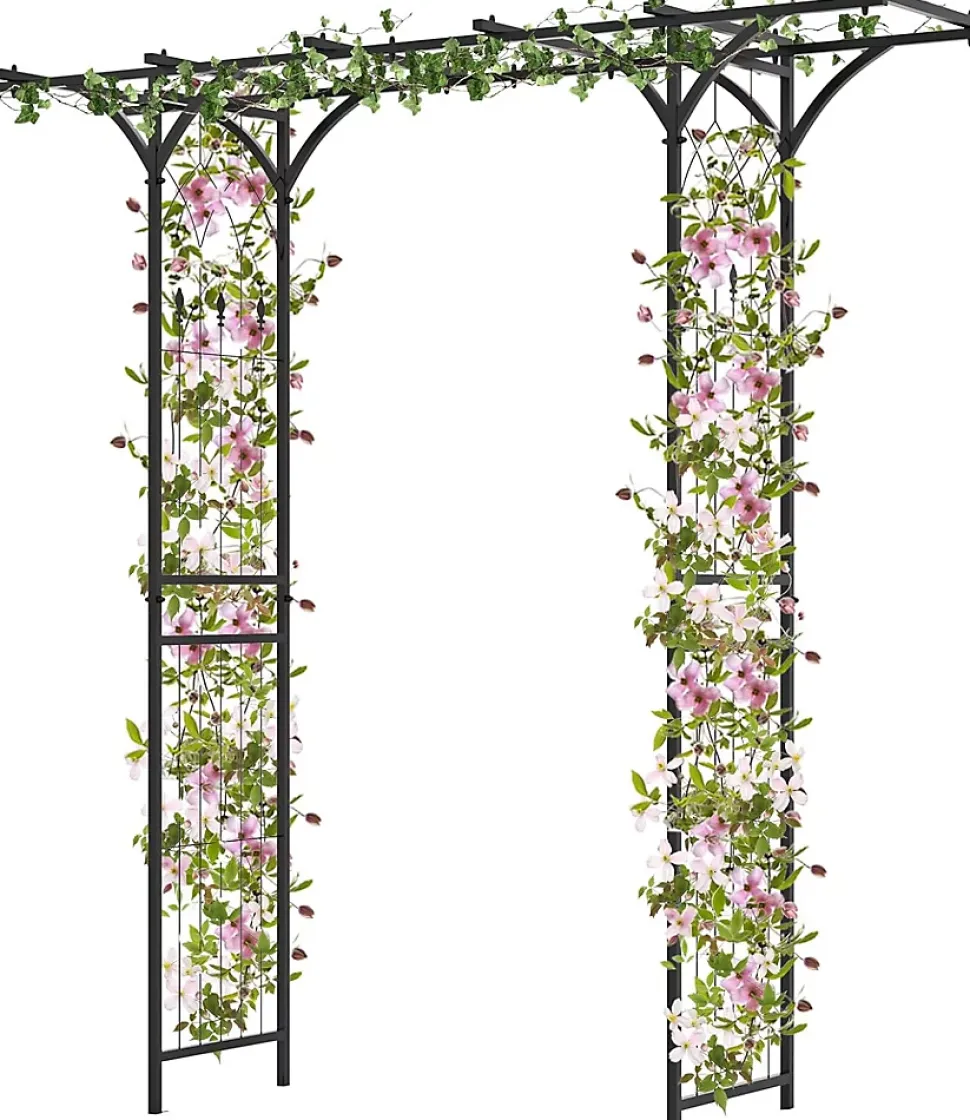 Arche de Jardin Fer 205 cm Arche de Jardin avec Treillis pour Plantes Grimpantes Vignes Roses Arche Décorative Extérieure