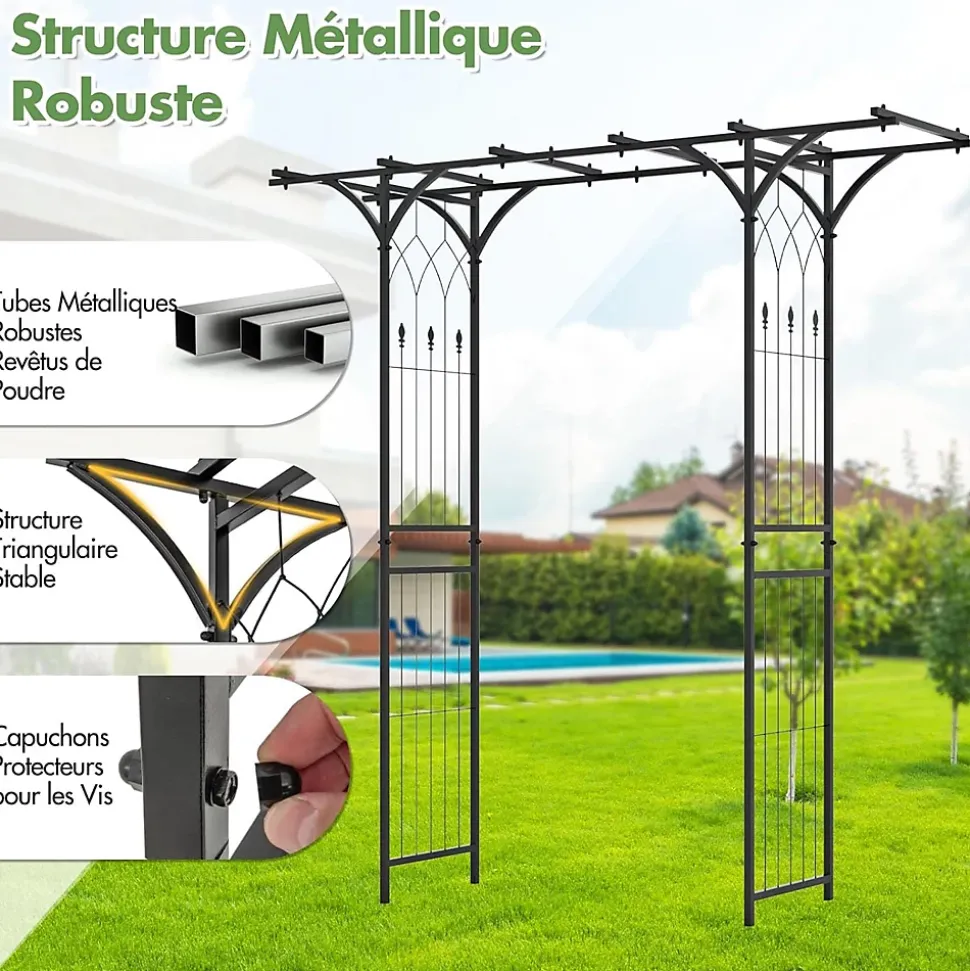 Arche de Jardin Fer 205 cm Arche de Jardin avec Treillis pour Plantes Grimpantes Vignes Roses Arche Décorative Extérieure
