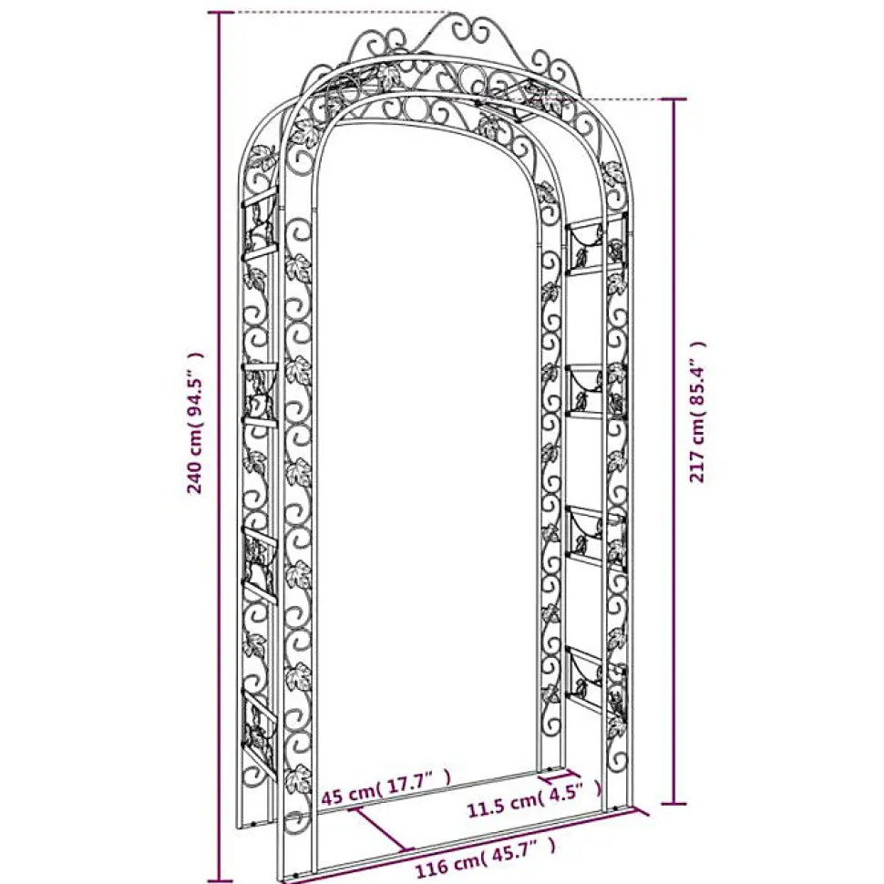 Arche de jardin Noir 116x45x240 cm Acier