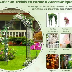 Arche de Jardin pour Rosier 140 x 40 x 222 CM, Treillis Extérieur, pour Plantes grimpantes,pour Mariage, Fête, Cérémonie