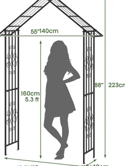 Arche de Jardin pour Rosier 140 x 40 x 222 CM, Treillis Extérieur, pour Plantes grimpantes,pour Mariage, Fête, Cérémonie