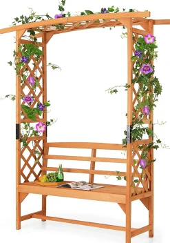 Arche Jardin avec Banc de Jardin Exterieur, Banc et 2 Treillis, Vignes, Raisins,2 Places, pour Jardin, Mariage (50x160x199CM)
