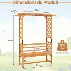 Arche Jardin avec Banc de Jardin Exterieur, Banc et 2 Treillis, Vignes, Raisins,2 Places, pour Jardin, Mariage (50x160x199CM)
