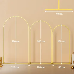 Arches décoratives - lot de 3 arches de mariage - arches de ballon - dim. 120L x 40l x 220H cm - métal doré