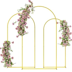 Arches décoratives - lot de 3 arches de mariage - arches de ballon - dim. 120L x 40l x 220H cm - métal doré