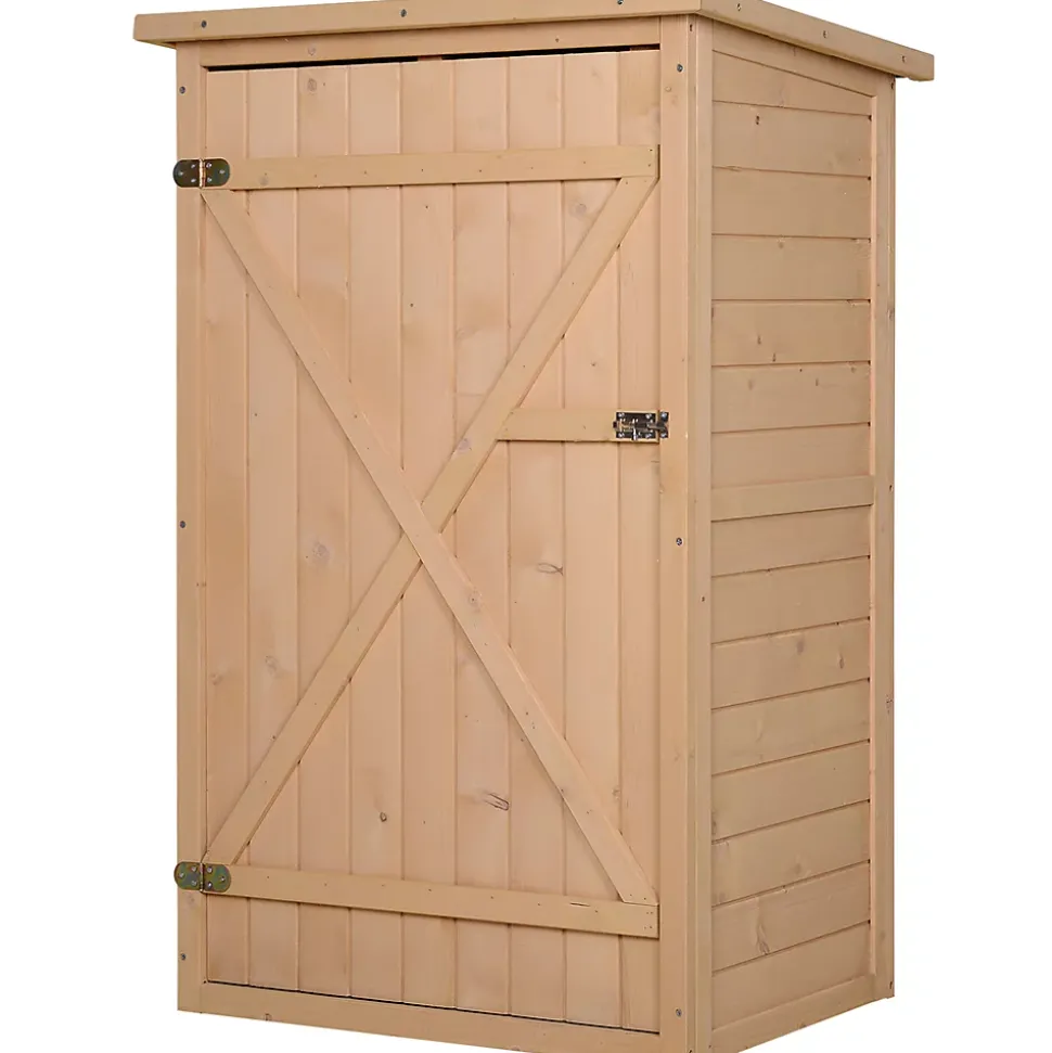 Armoire abri de jardin - grande porte verrouillable loquet - 2 étagères - toit bitumé incliné bois de sapin pré-huilé