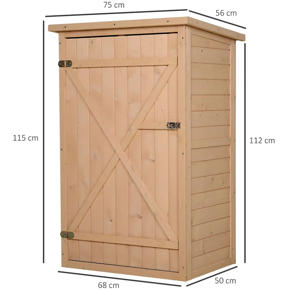 Armoire abri de jardin - grande porte verrouillable loquet - 2 étagères - toit bitumé incliné bois de sapin pré-huilé