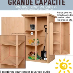 Armoire abri de jardin - grande porte verrouillable loquet - 2 étagères - toit bitumé incliné bois de sapin pré-huilé