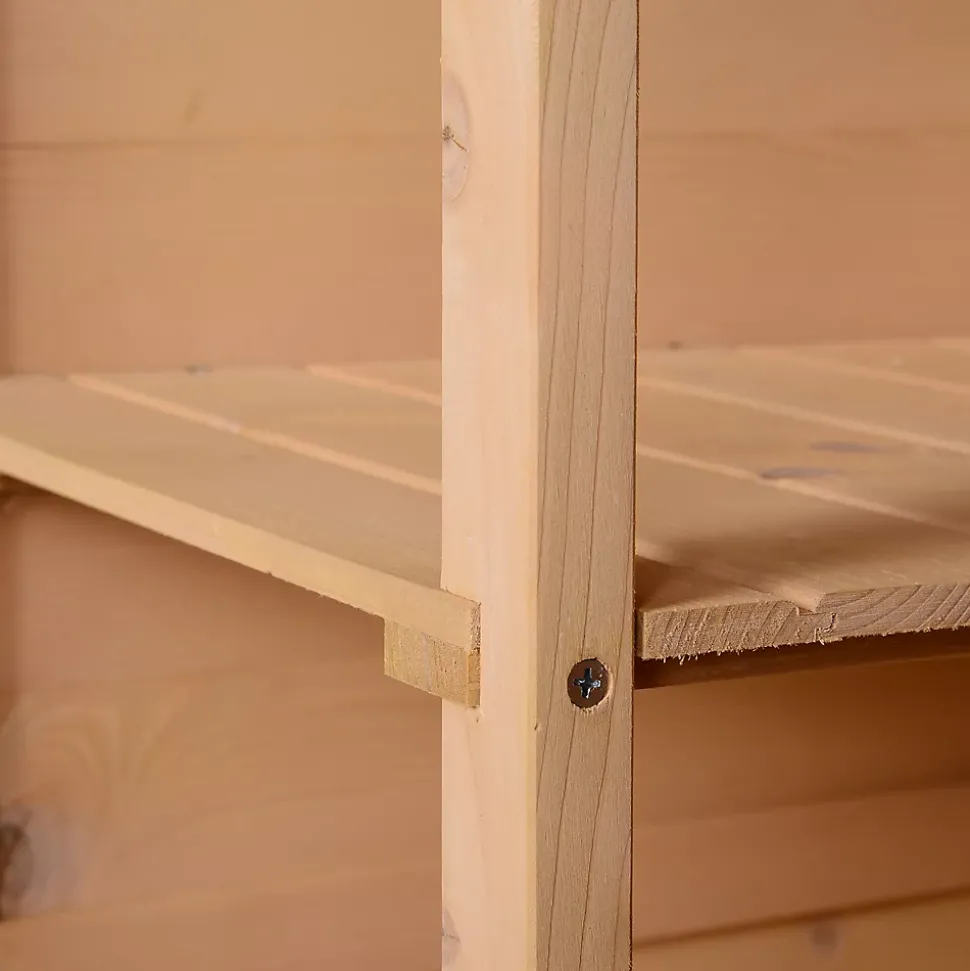 Armoire abri de jardin - grande porte verrouillable loquet - 2 étagères - toit bitumé incliné bois de sapin pré-huilé