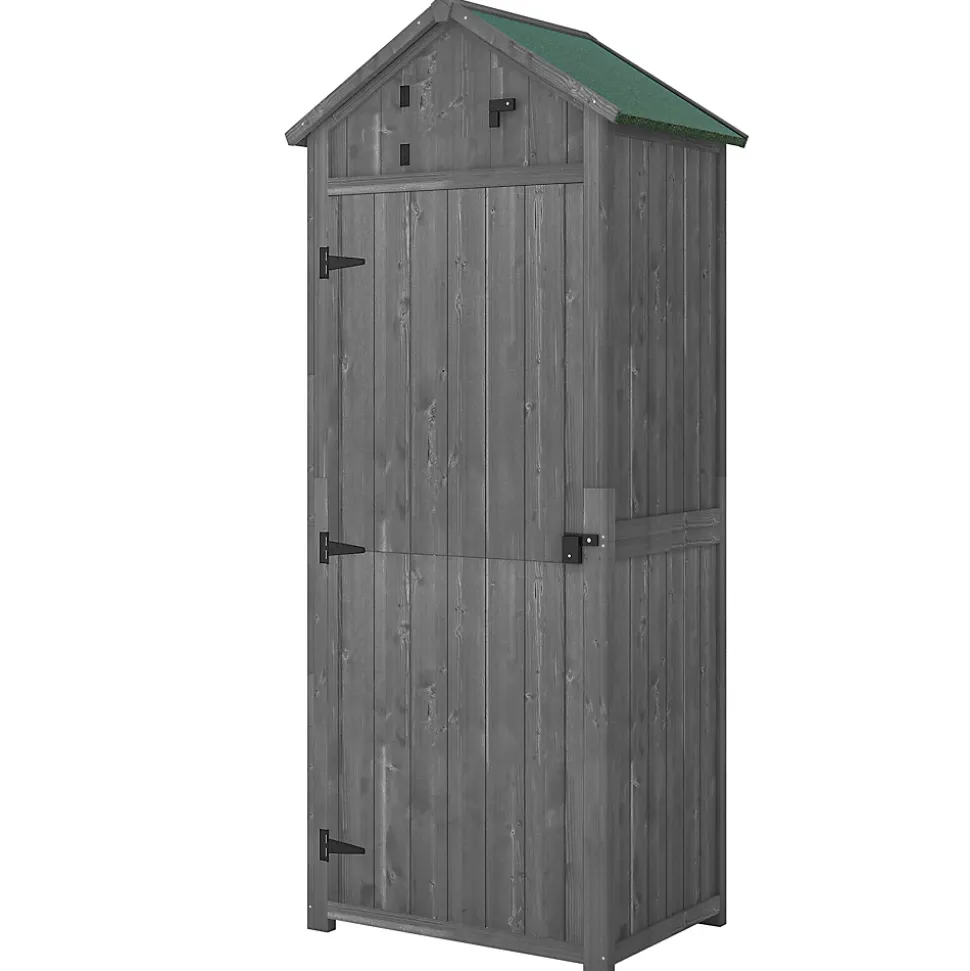 Armoire abri de jardin remise pour outils 3 étagères 2 portes loquets toit pente bitumé 77L x 54l x 179H cm sapin traité gris