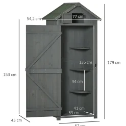 Armoire abri de jardin remise pour outils 3 étagères 2 portes loquets toit pente bitumé 77L x 54l x 179H cm sapin traité gris