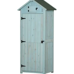 Armoire abri de jardin remise pour outils 3 étagères 2 portes loquets toit pente bitumé 77L x 54l x 179H cm sapin traité bleu