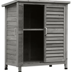 Armoire de jardin abri jardin sur pied dim. 87 x 46 x 96 cm étagère portes persiennes toit bitumé bois sapin autoclave gris