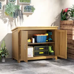 Armoire de jardin en bois - 2 portes, étagère - dim. 110 x 50 x 85 cm