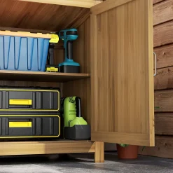 Armoire de jardin en bois - 2 portes, étagère - dim. 110 x 50 x 85 cm