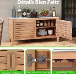 Armoire de Jardin Exterieur en Bois d'Acacia avec Plateau Faux Marbre, Coffre de Jardin Exterieur 109 X 40 X 60 CM