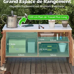 Armoire de Jardin Exterieur en Bois d'Acacia avec Plateau Faux Marbre, Coffre de Jardin Exterieur 109 X 40 X 60 CM