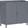 Armoire de rangement de jardin sur pied table de rempotage 2 en 1 double porte avec étagère bois sapin gris