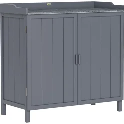 Armoire de rangement de jardin sur pied table de rempotage 2 en 1 double porte avec étagère bois sapin gris
