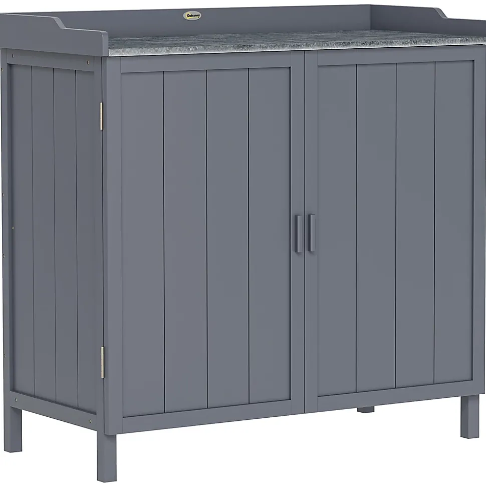 Armoire de rangement de jardin sur pied table de rempotage 2 en 1 double porte avec étagère bois sapin gris