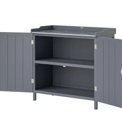 Armoire de rangement de jardin sur pied table de rempotage 2 en 1 double porte avec étagère bois sapin gris