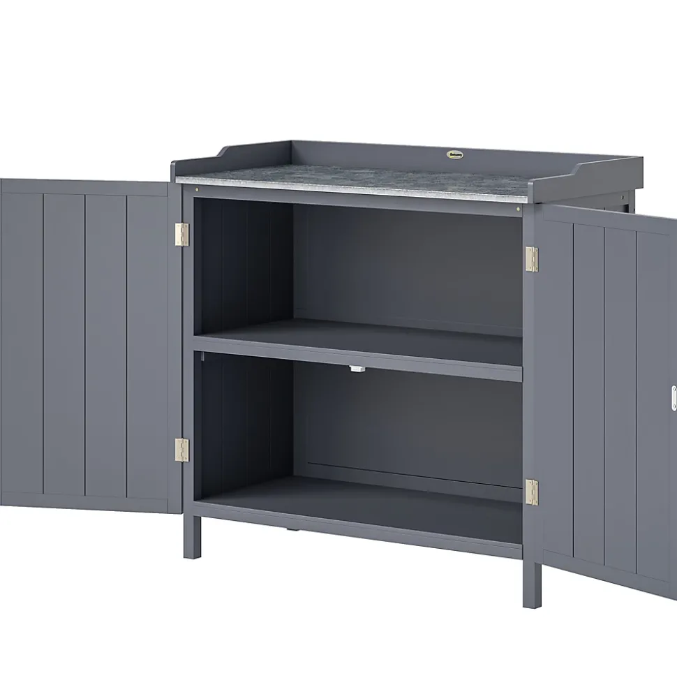 Armoire de rangement de jardin sur pied table de rempotage 2 en 1 double porte avec étagère bois sapin gris