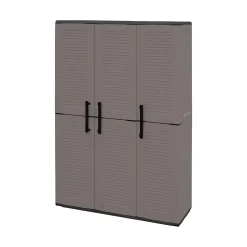 Armoire d'extérieur Daltinie, Mobilier d'extérieur, Armoire de balcon polyvalente, Gris et Noir, Finition rayée, 102x37h163 cm